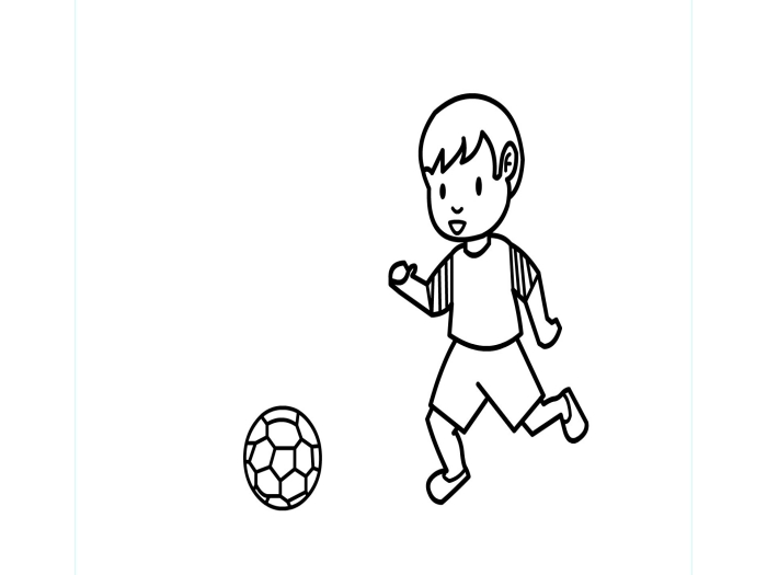 3,然后画一个足球2,再画出小男孩的五官1,首先画出小男孩的轮廓时间